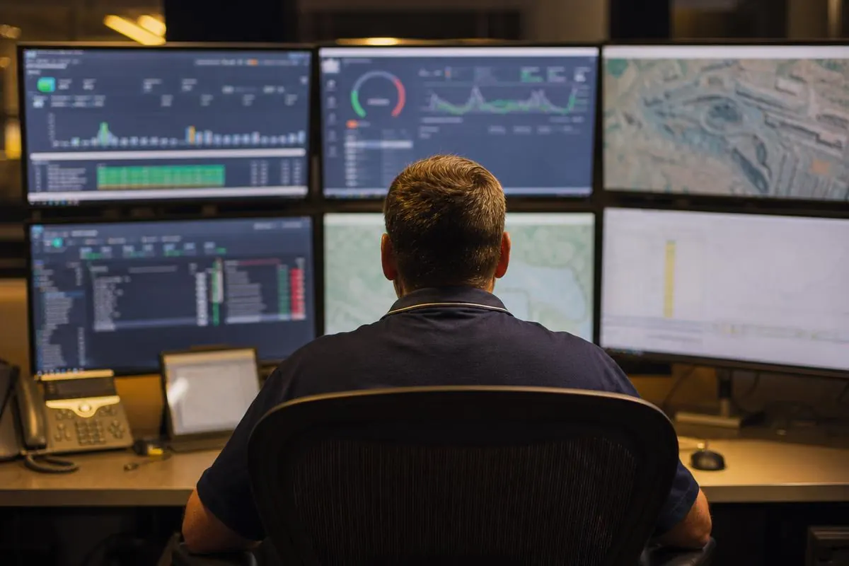 Mining control room operator monitoring MSMS TARP and safety dashboards