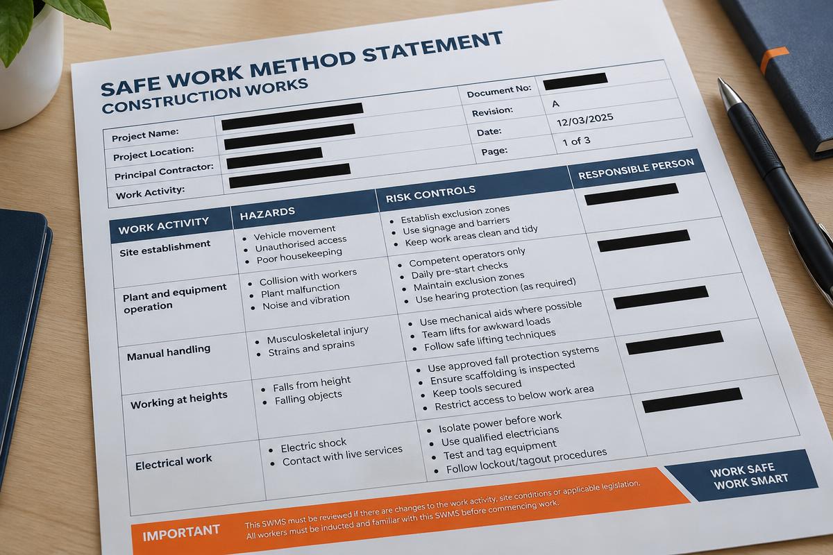 Example of a site-specific SWMS written by Spire Safety (redacted)