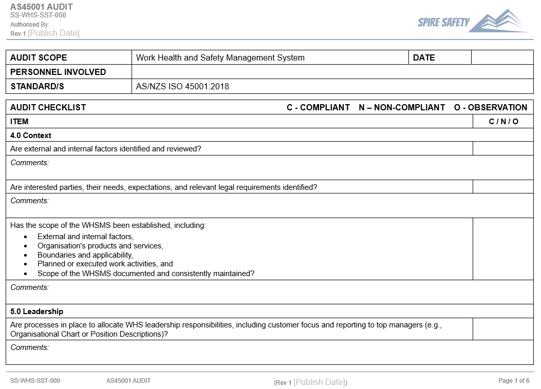 WHS Audit Checklist