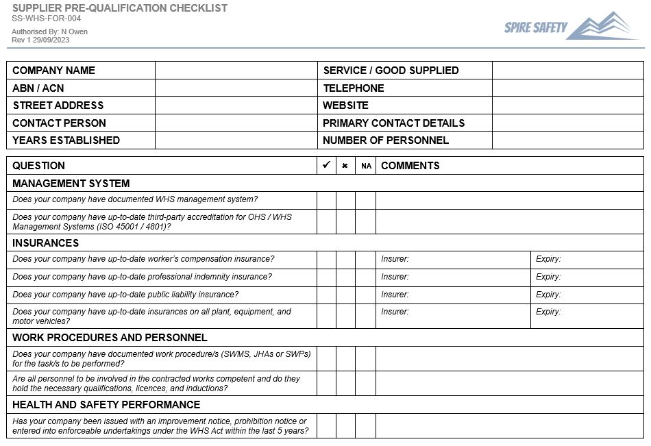 Contractor Pre-Qualification Checklist