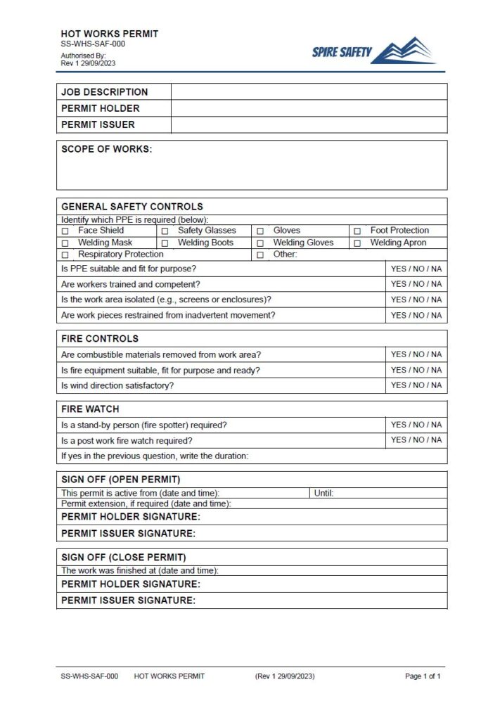 Hot Works Permit Template