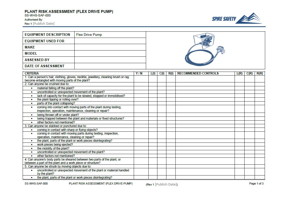 Free Flex Drive Pump Risk Assessment Template - Spire Safety Consultants
