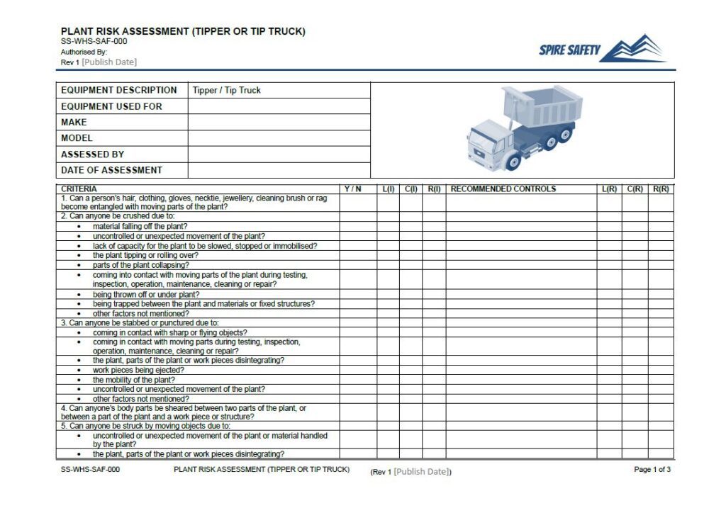 Tip truck risk assessment template
