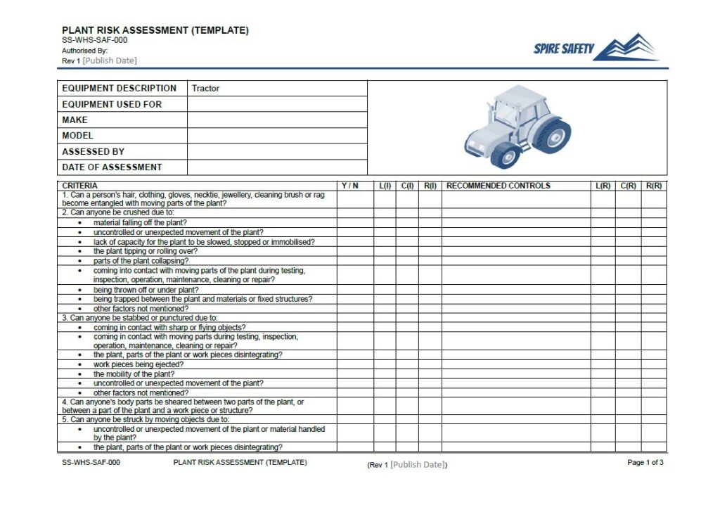 Tractor Risk Assessment Template