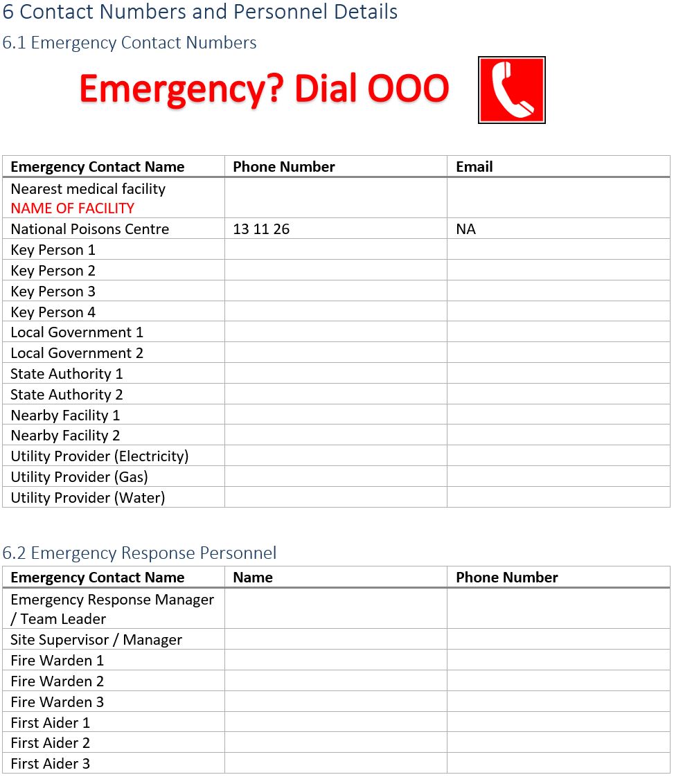 Emergency Plan Contact List