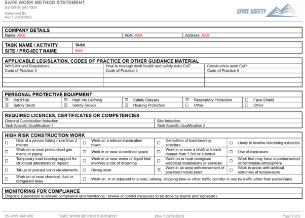 General Construction SWMS example